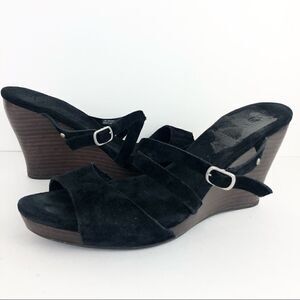 Ugg black suede strappy wedge heels